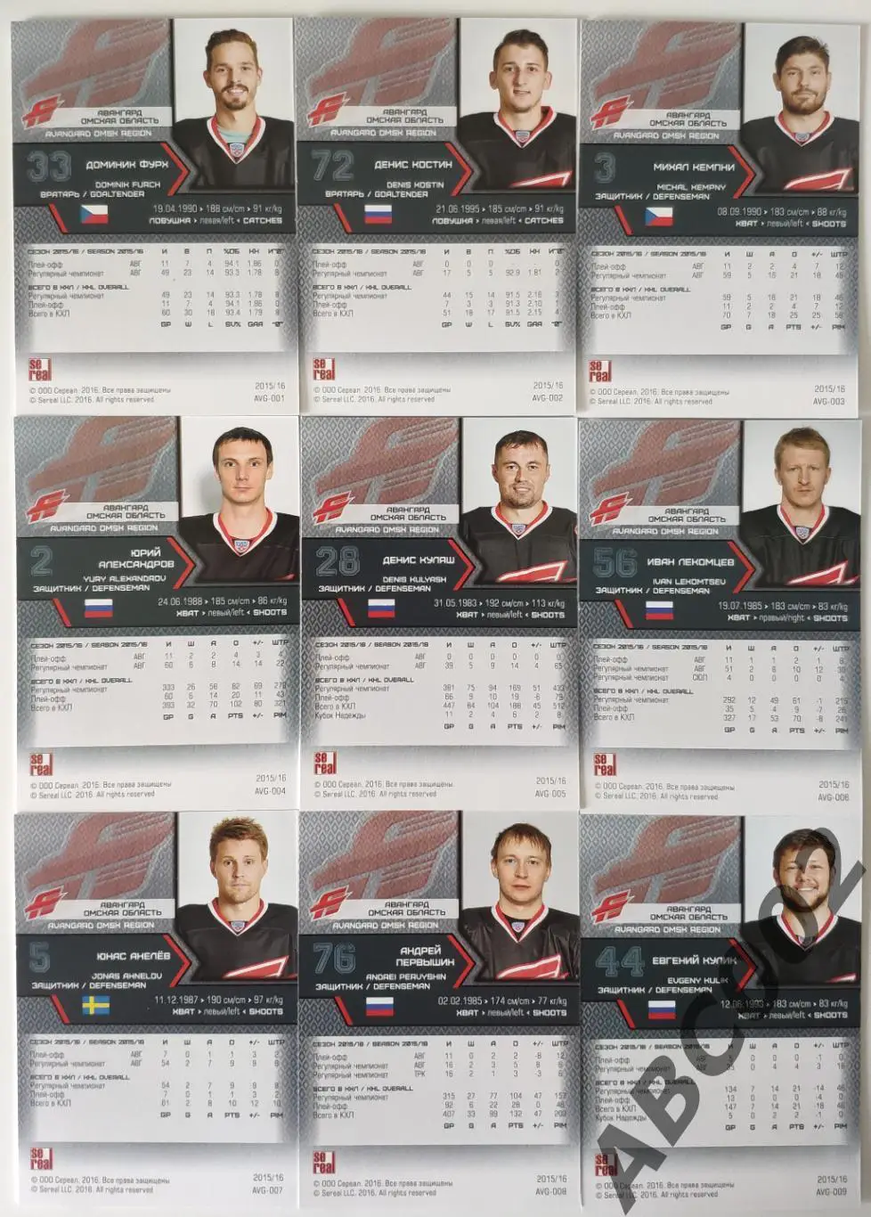 Полный сет ХК Авангард КХЛ 18 карт 1