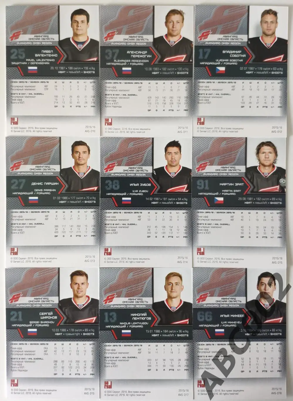 Полный сет ХК Авангард КХЛ 18 карт 3