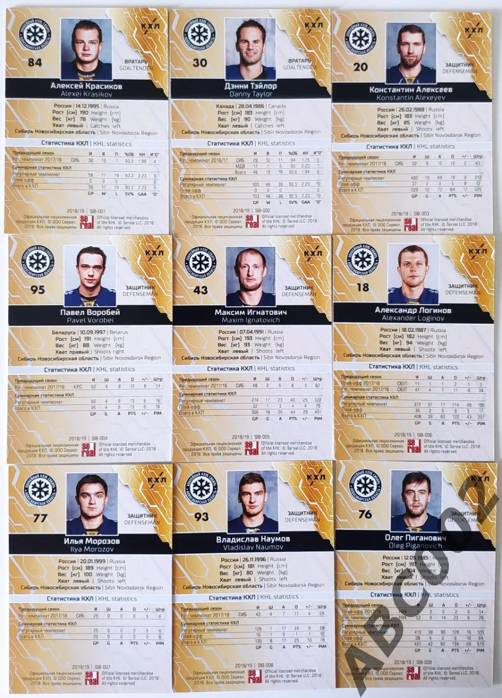 Полный сет ХК Сибирь КХЛ 2018-19 18 карт 1