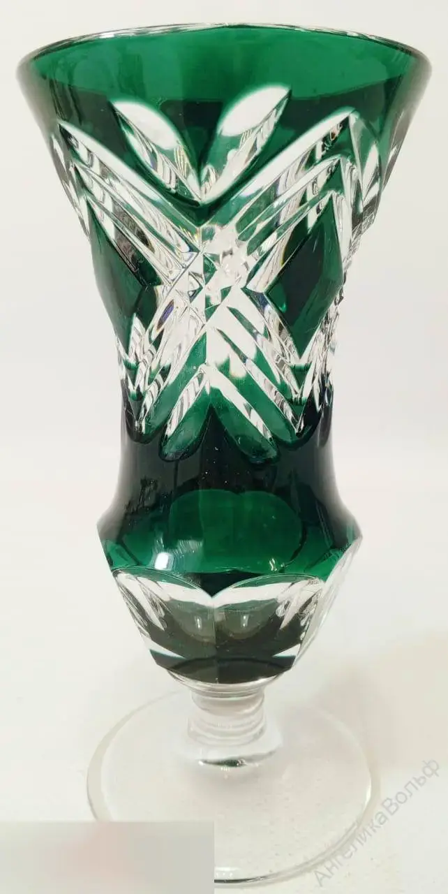 Антик Ваза Val St Lambert цветной хрусталь изумруд 1