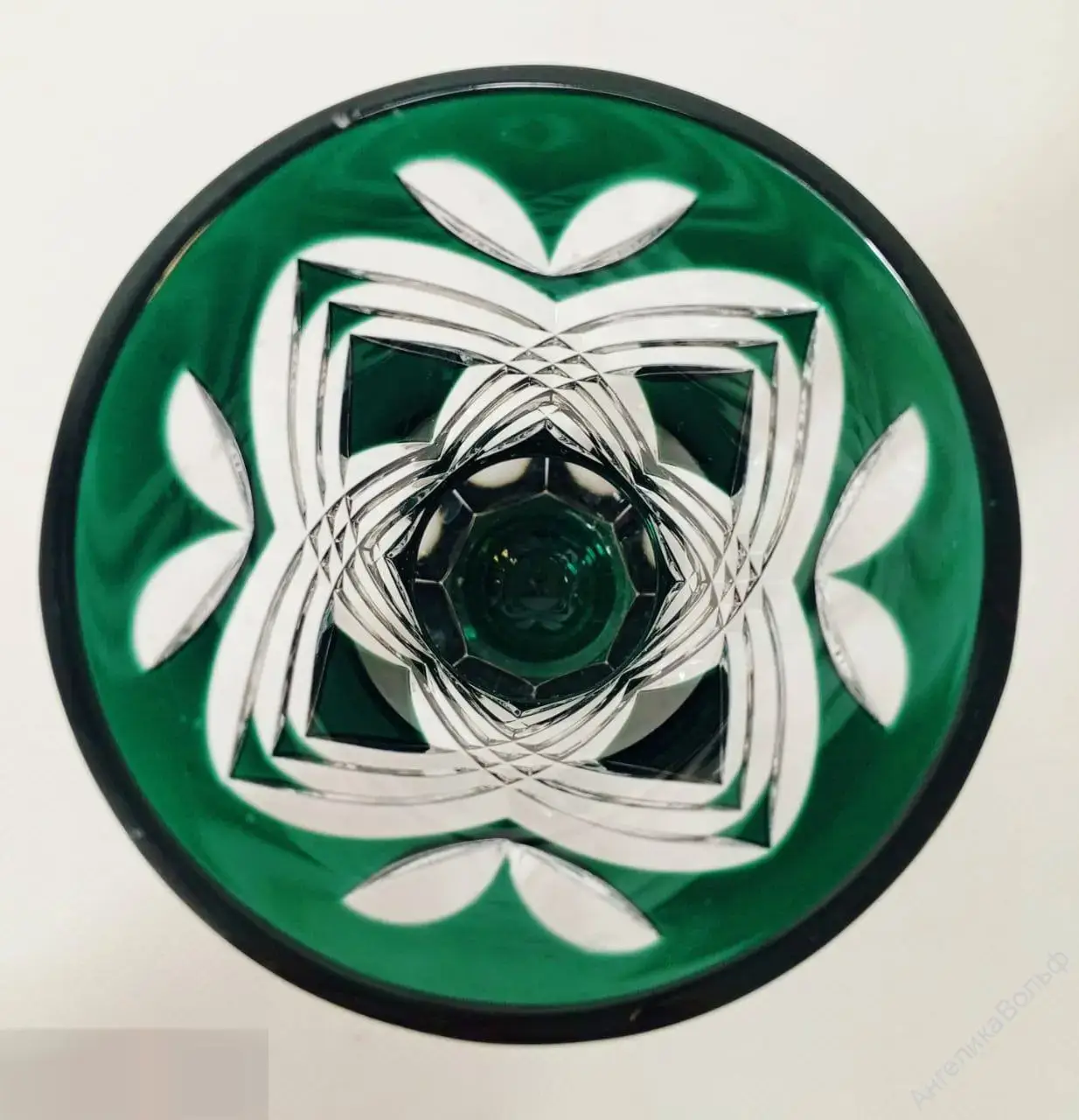 Антик Ваза Val St Lambert цветной хрусталь изумруд 4