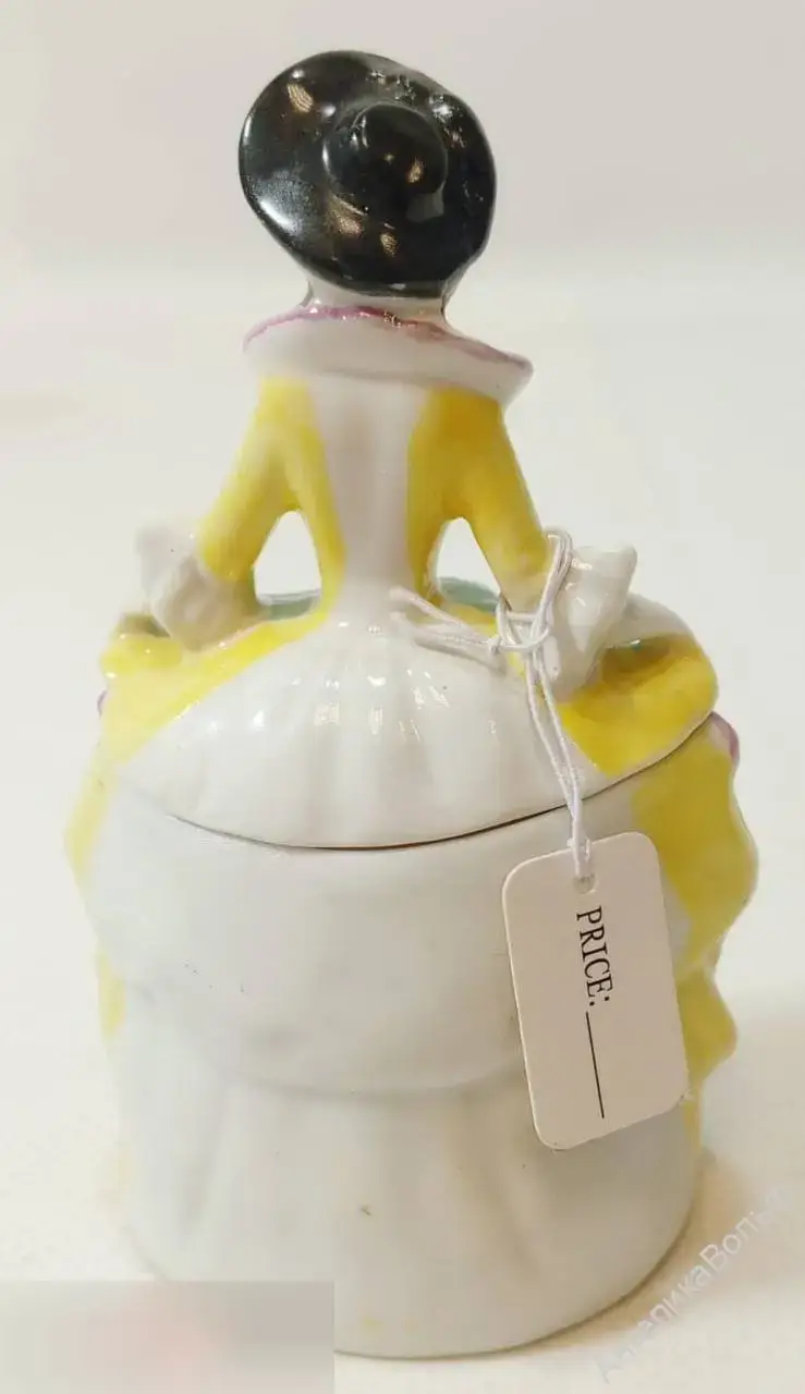 Антик дама статуэтка шкатулка фарфор роспись 4