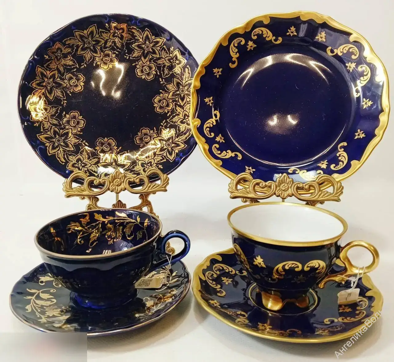Антик чайная тройка кобальт золото Германия