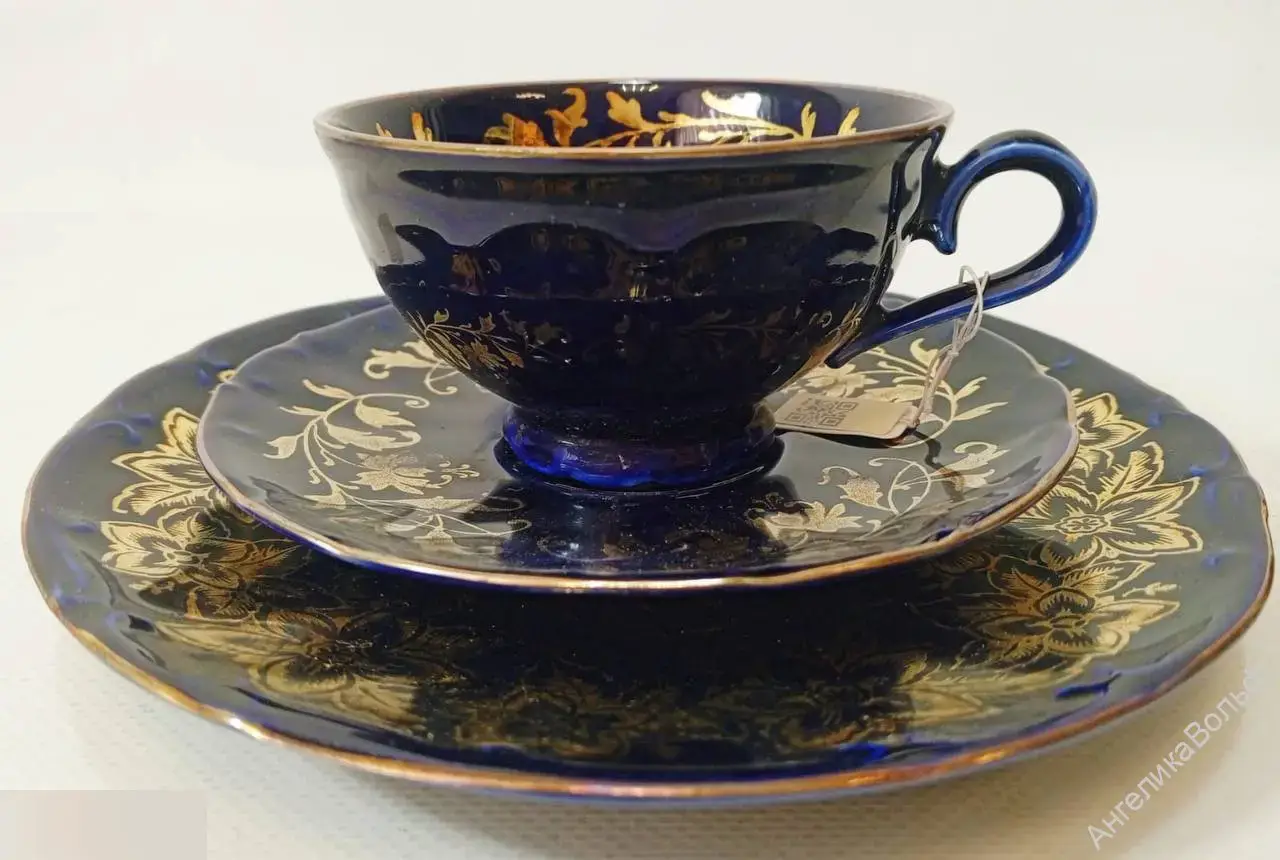 Антик чайная тройка кобальт золото Германия 1
