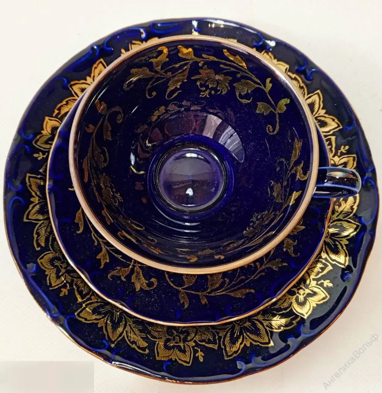 Антик чайная тройка кобальт золото Германия 5