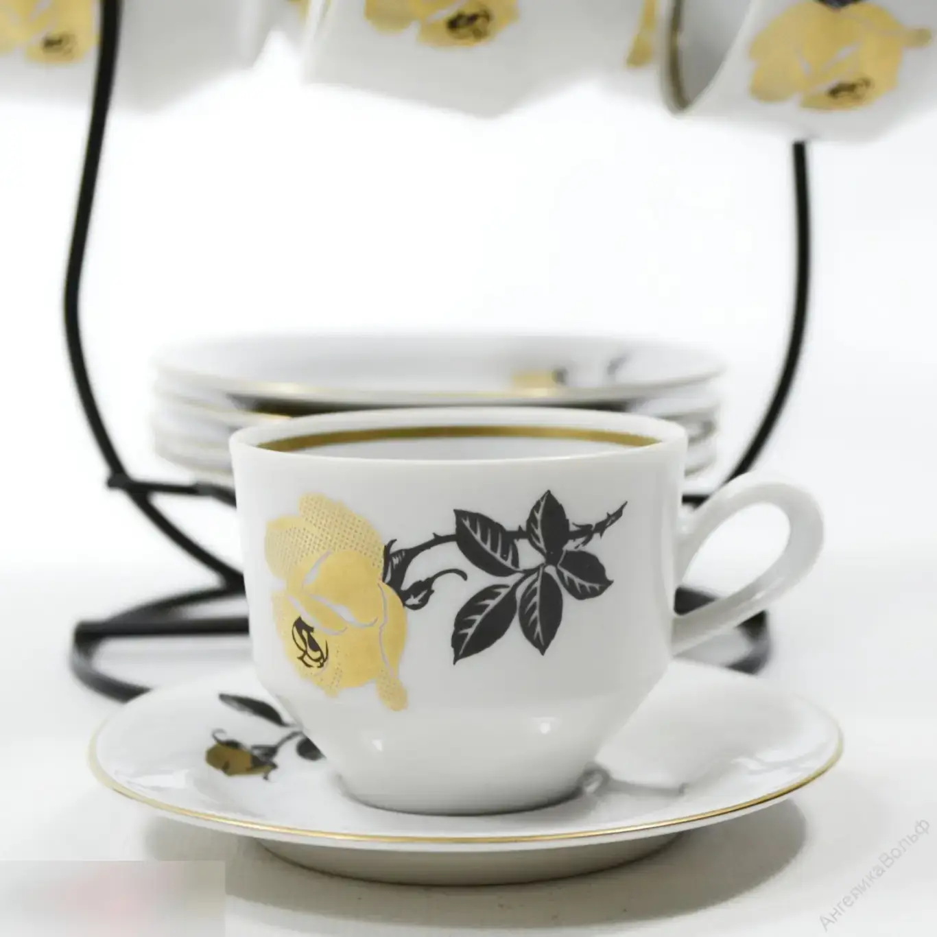 Ilmenau Германия кофейный комплект фарфор розы золото