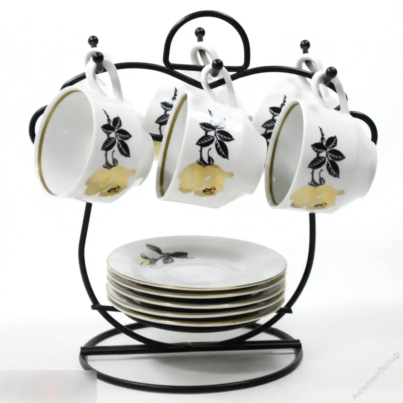 Ilmenau Германия кофейный комплект фарфор розы золото 1