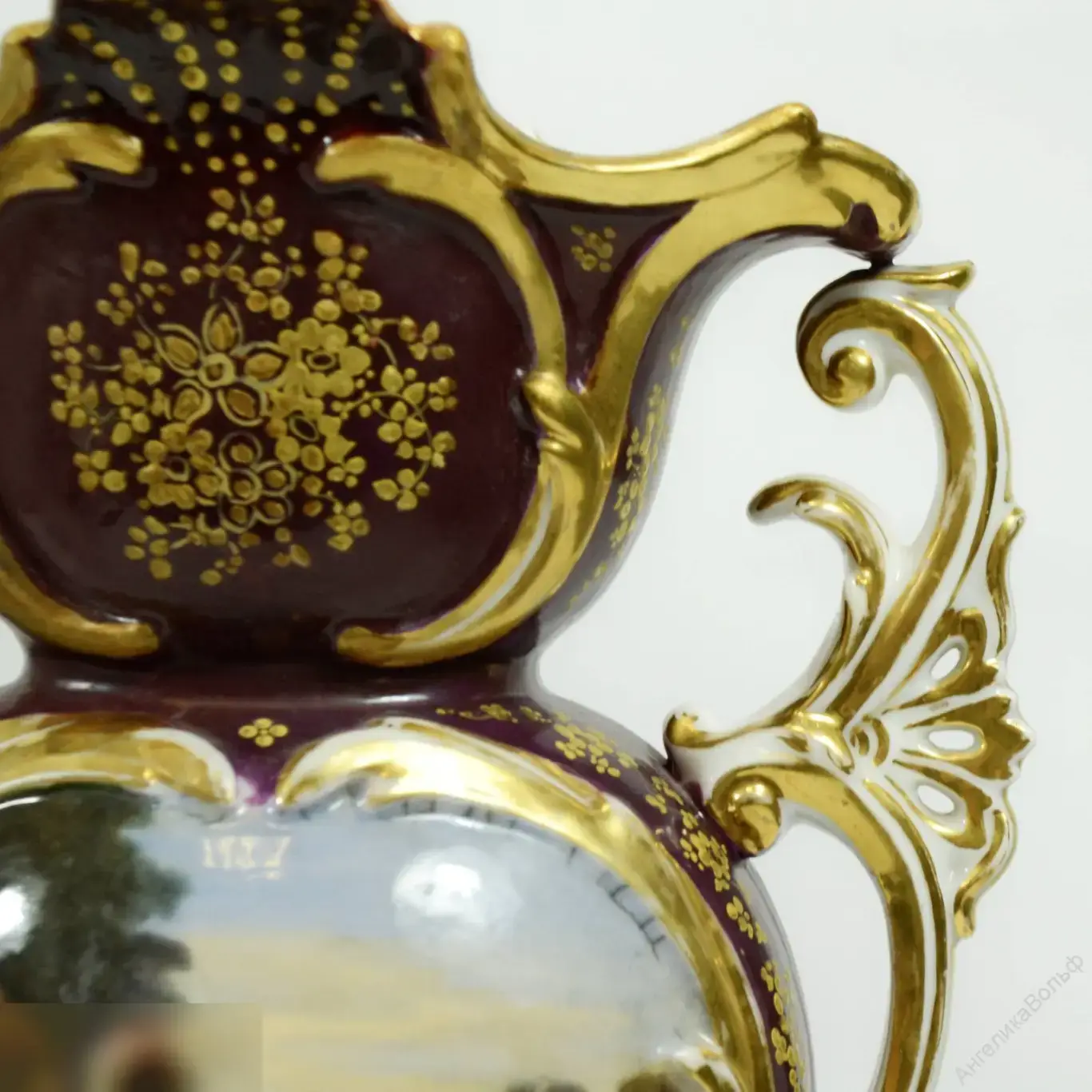 Антик парные Вазы живопись дама букет 2