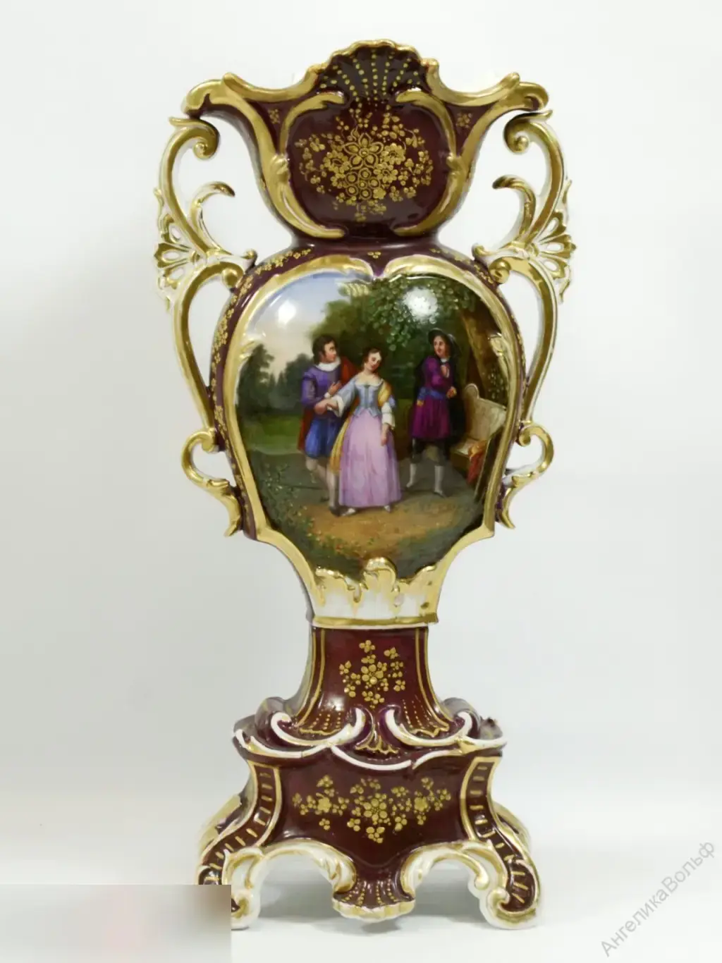 Антик парные Вазы живопись дама букет 3