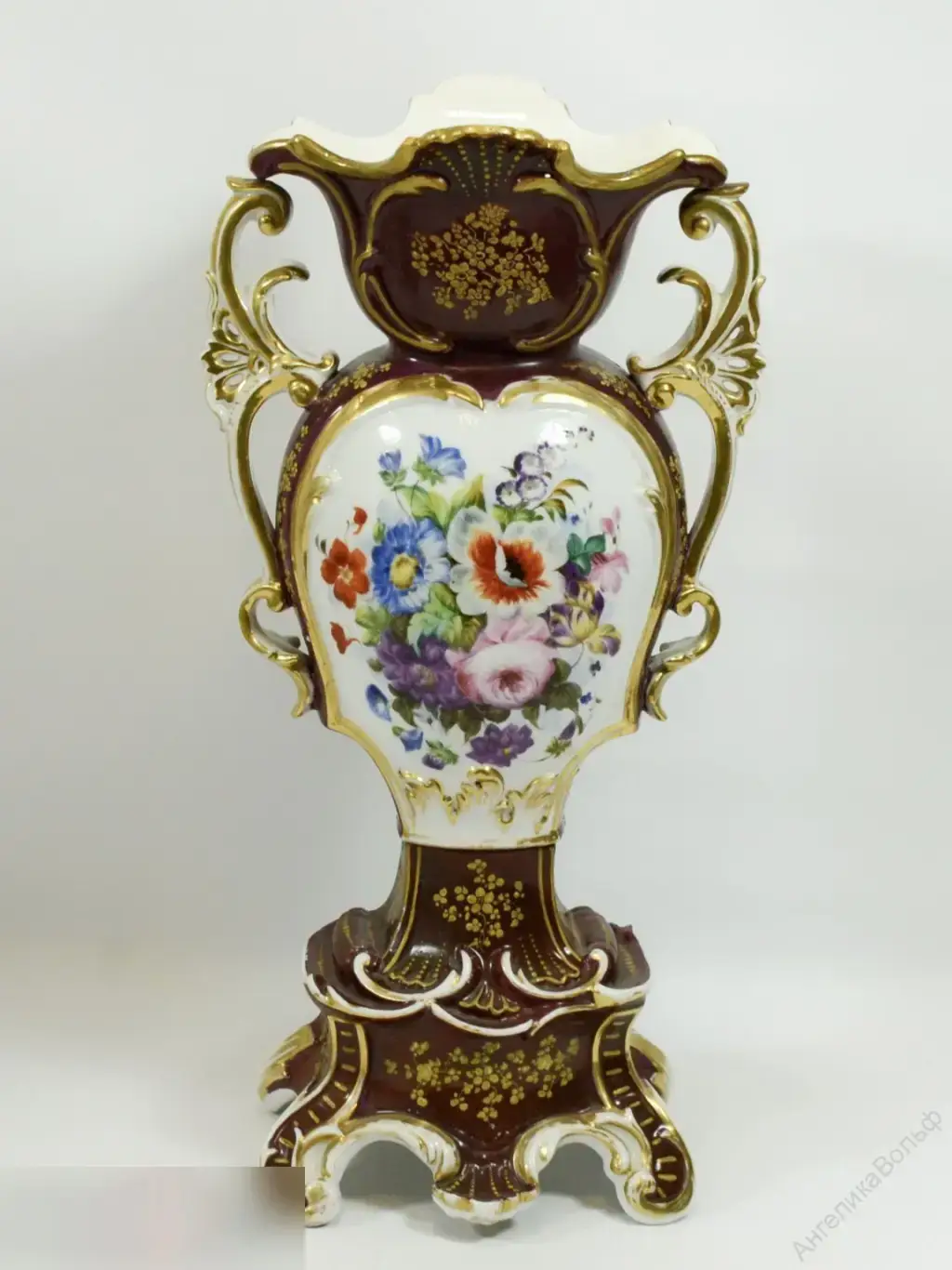 Антик парные Вазы живопись дама букет 5