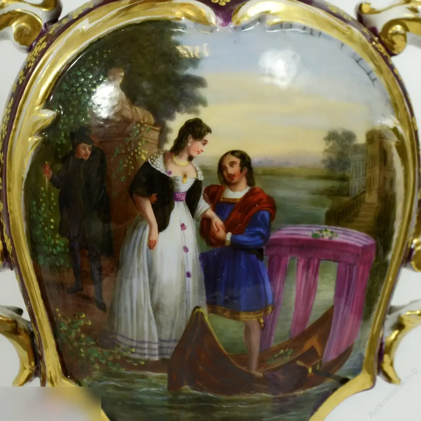 Антик парные Вазы живопись дама букет 7