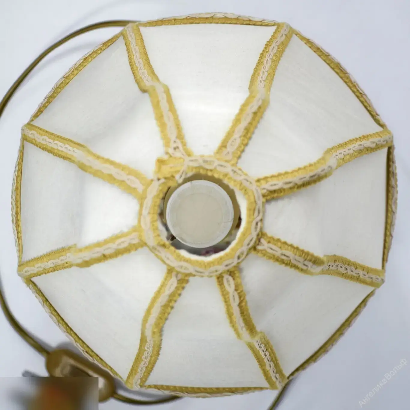 Антик Лампа фарфор картина абажур бахрома бисер 6