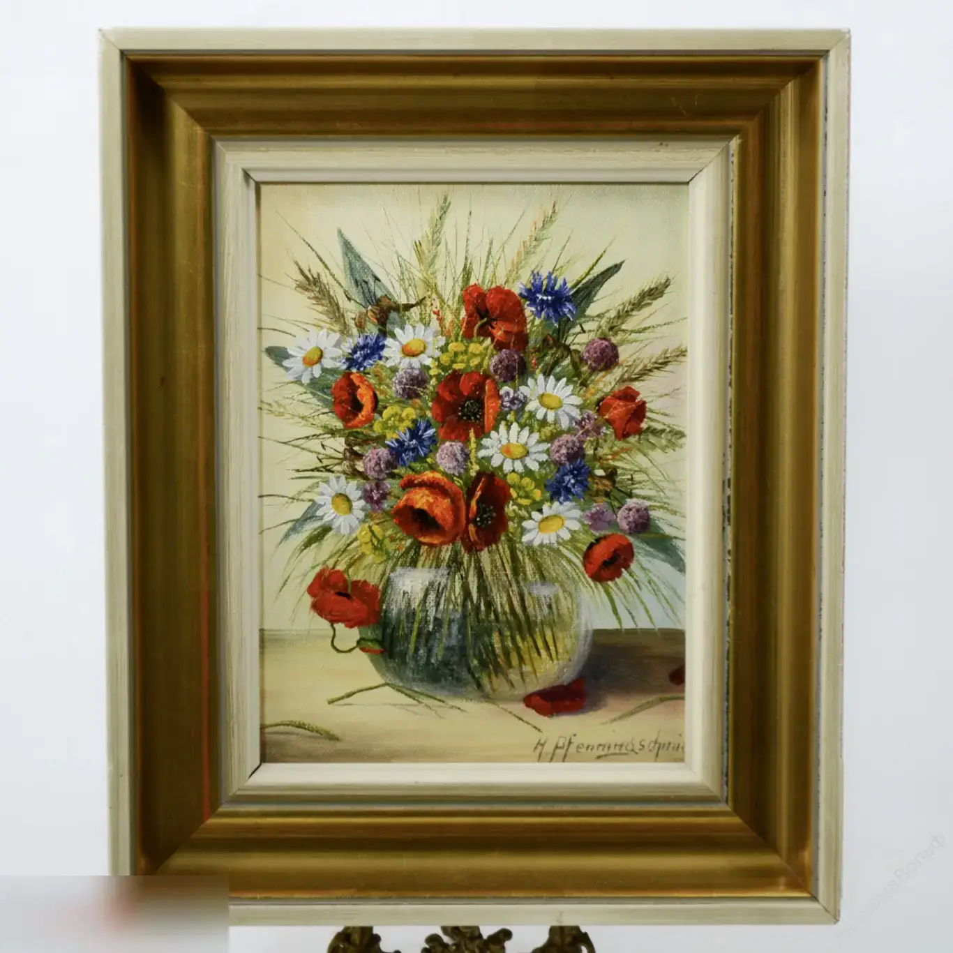 Винтаж Картина натюрморт масло ваза маки ромашки