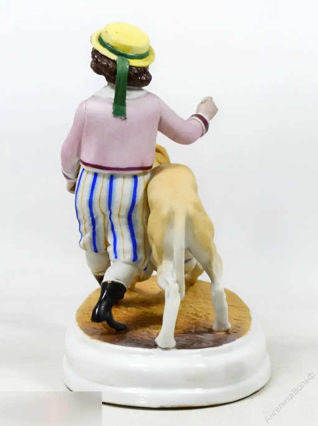 Антик Статуэтка бисквит фарфор мальчик собака 19в 6