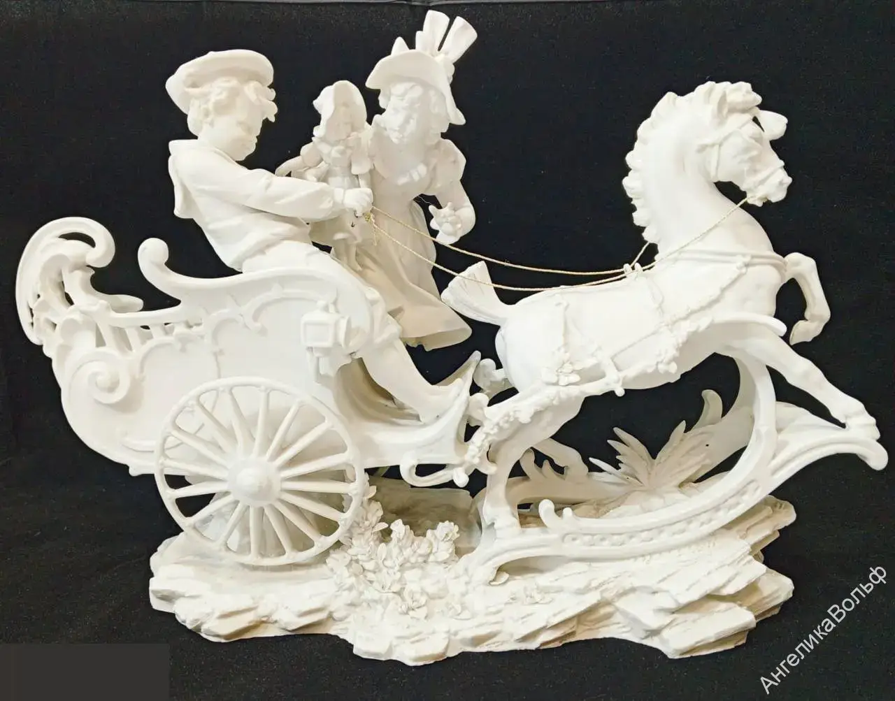 Антик бисквит фарфор статуэтка Дети карета