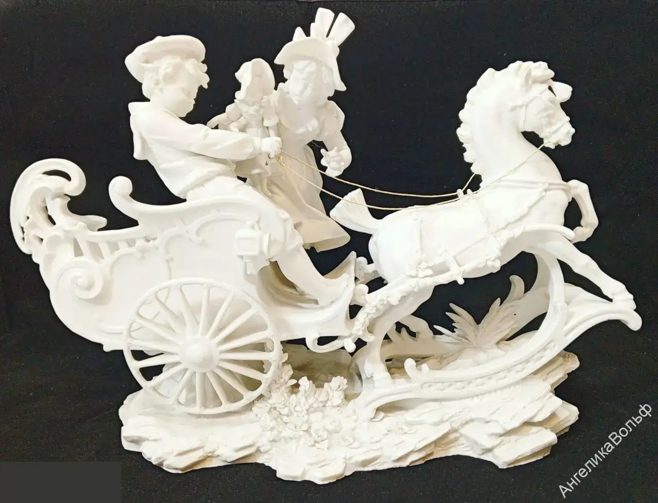 Антик бисквит фарфор статуэтка Дети карета 3