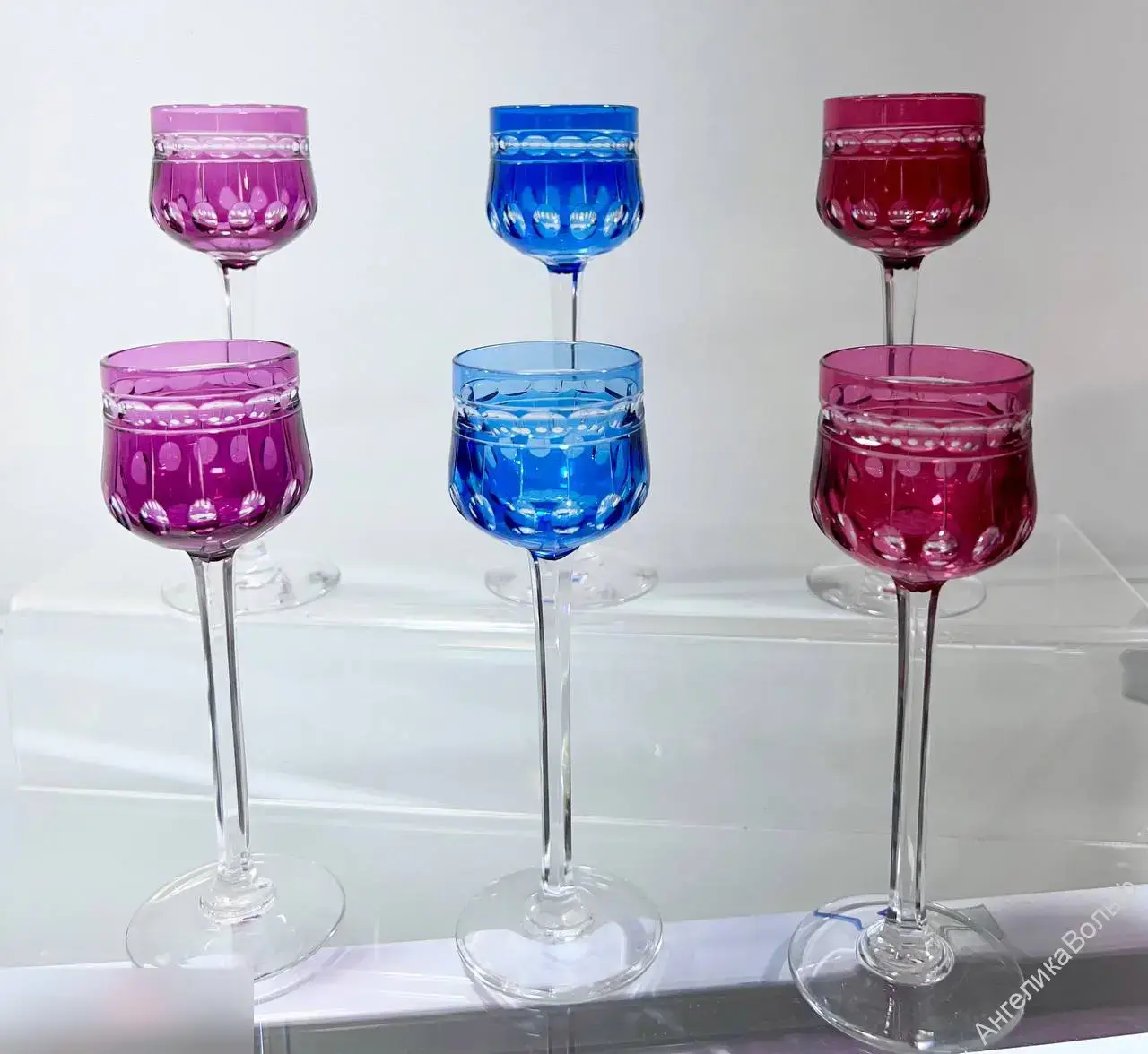 Val St Lambert рюмка цветной хрусталь 1