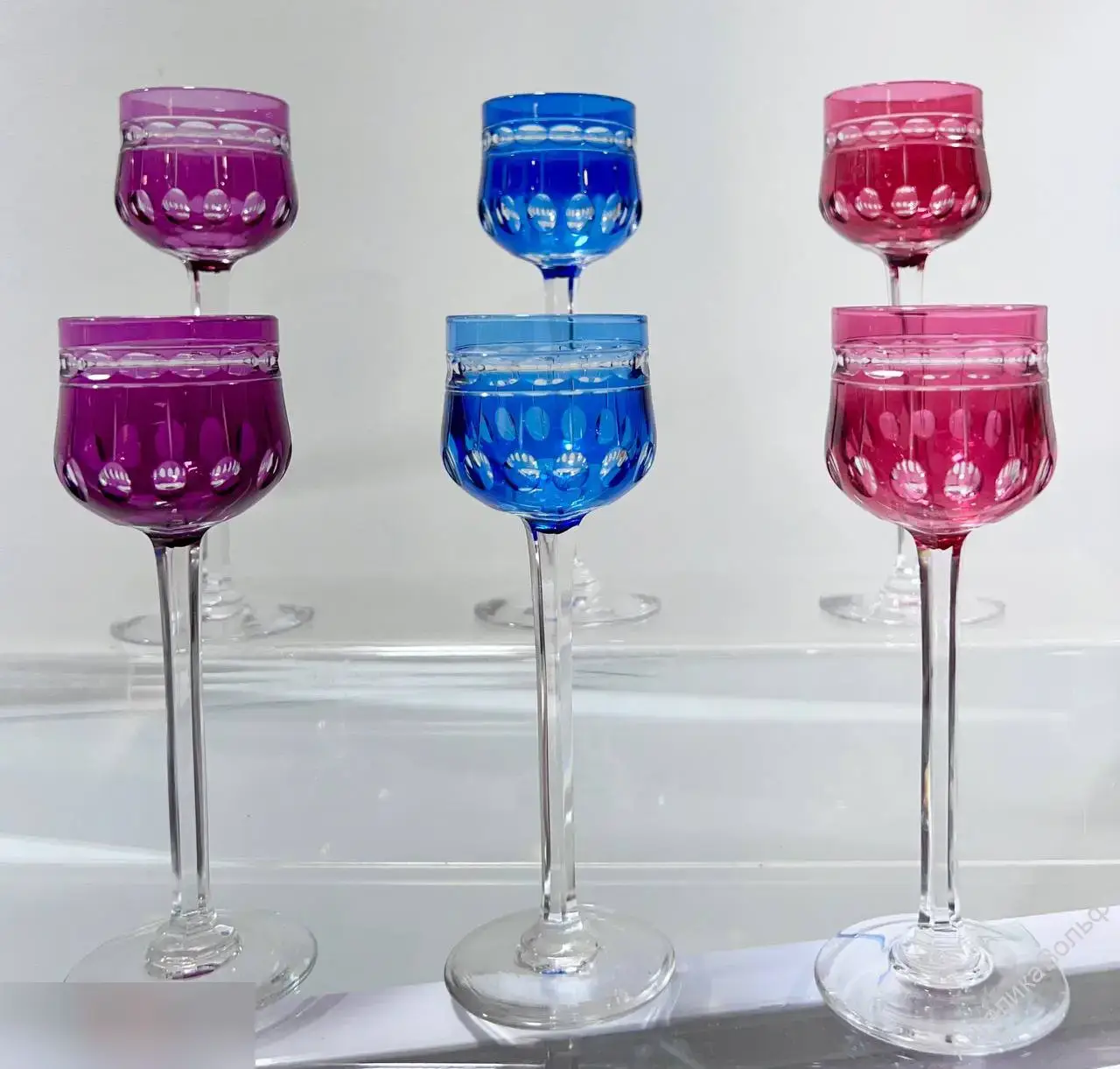 Val St Lambert рюмка цветной хрусталь 3