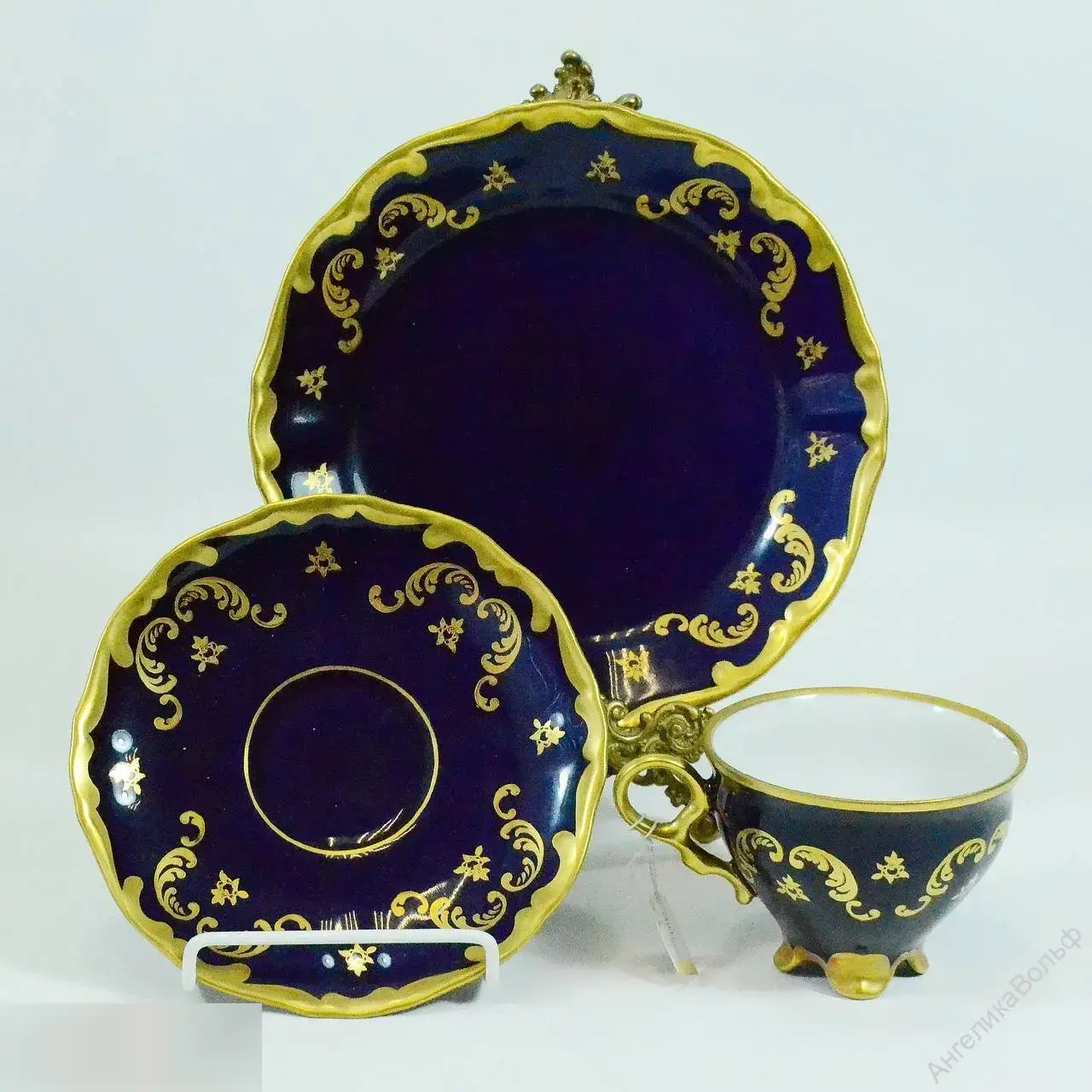 Винтаж Германия тройка чай фарфор кобальт золото