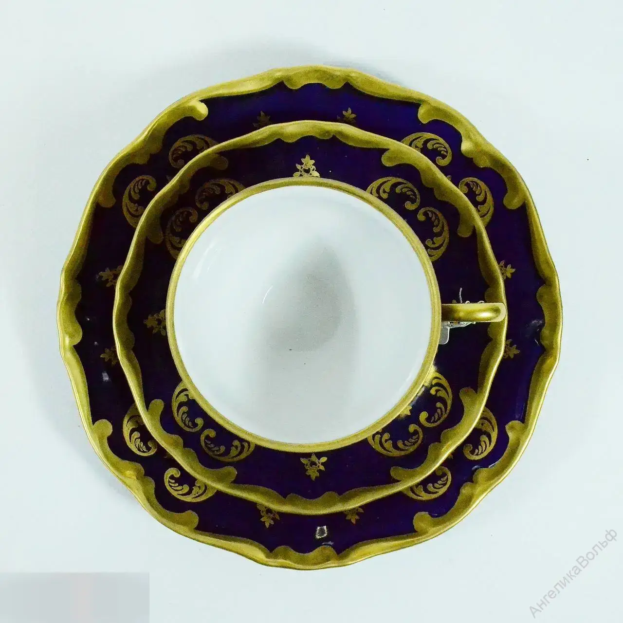 Винтаж Германия тройка чай фарфор кобальт золото 3