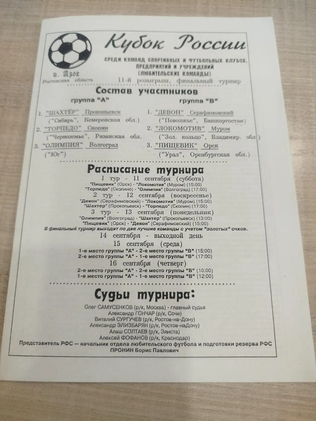 Азов 1999 кубок России среди любителей