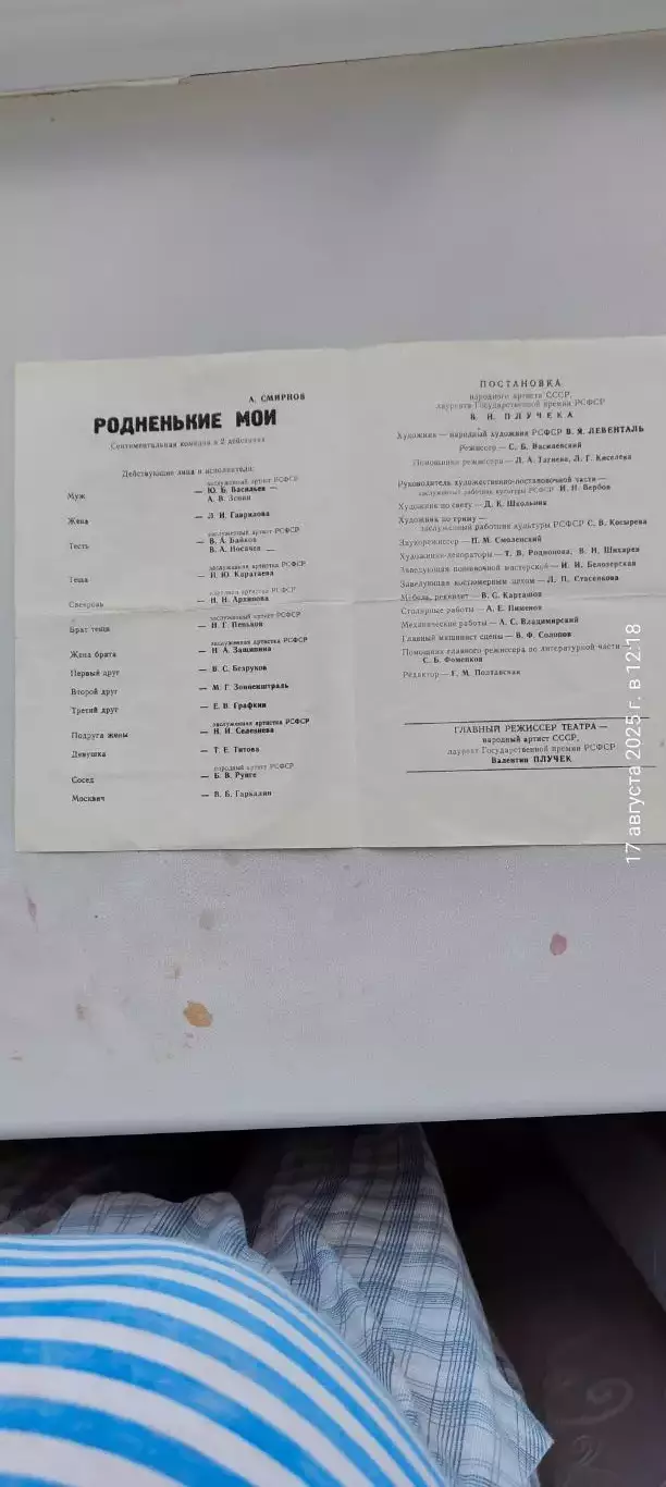 Программа театра Сатиры. Спектакль Родненький мои 2