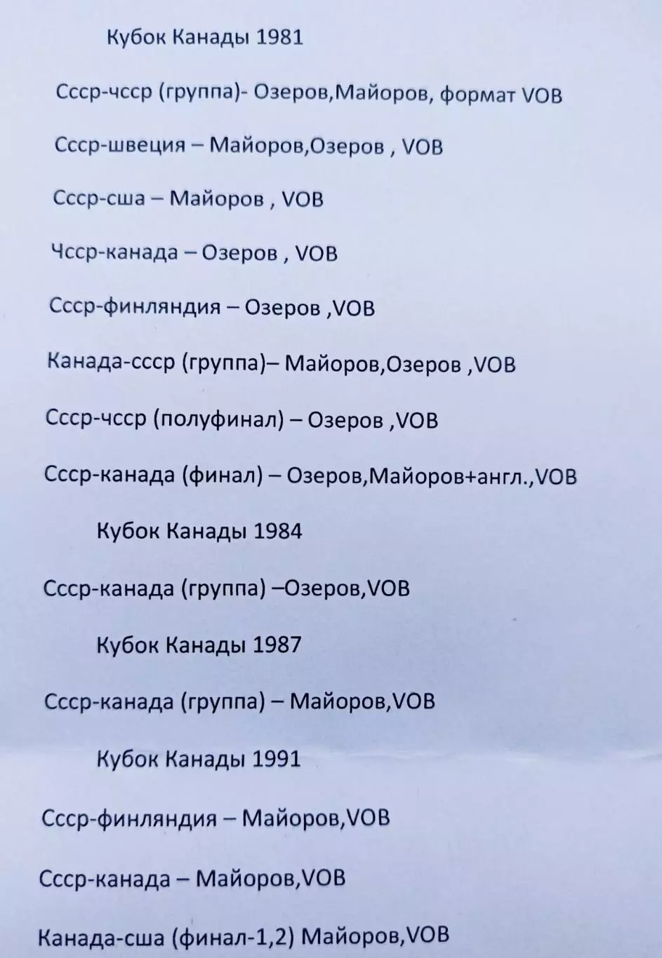 Хоккей. Ретро матчи 1
