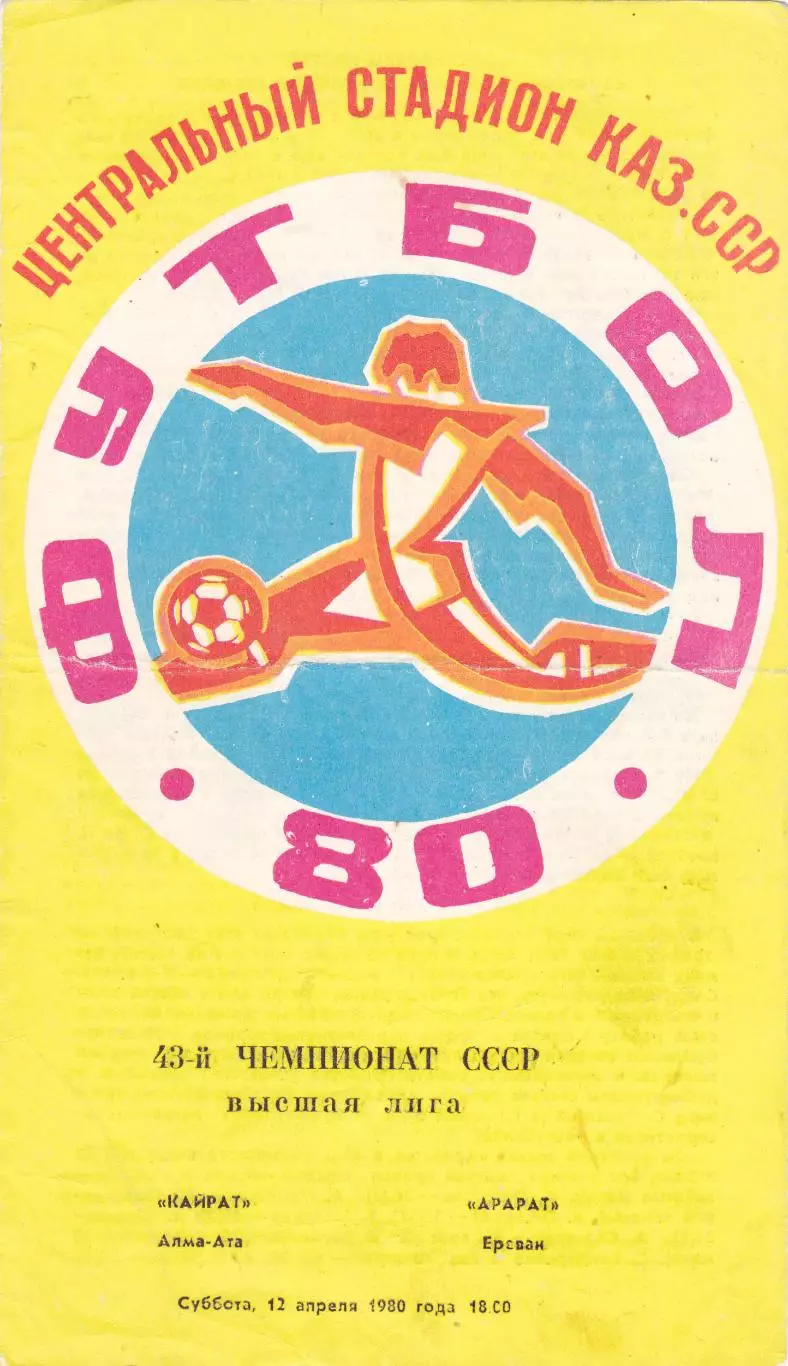 Кайрат (Алма-Ата) - Арарат (Ереван) 12.04.1980