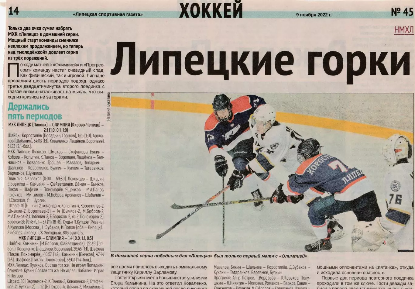 Отчет МХК Липецк - Олимпия (Кирово-Чепецк)/Прогресс (Глазов) 02-07.11.2011