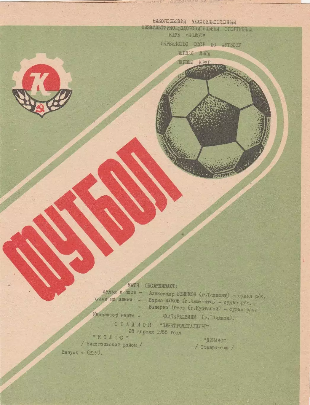 Колос (Никополь) - Динамо (Ставрополь) 28.04.1988