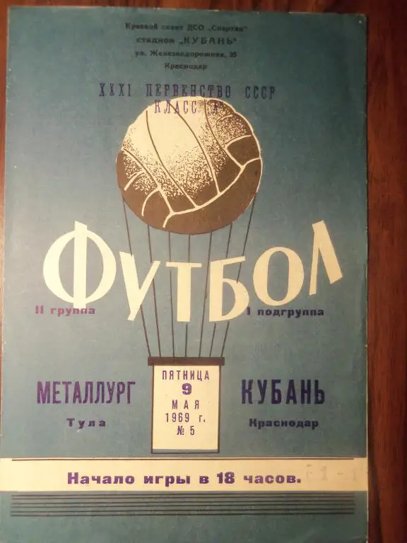 Кубань (Краснодар) - Металлург (Тула) 09.05.1969