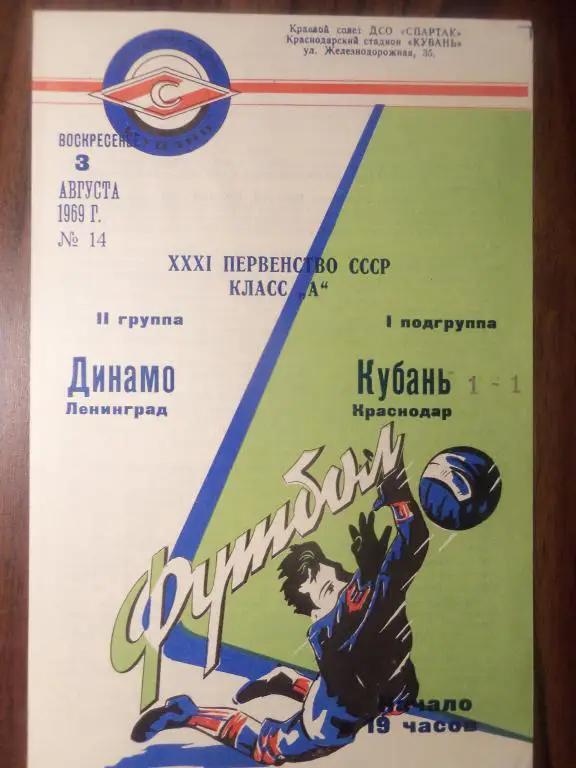 Кубань (Краснодар) - Динамо (Ленинград) 03.08.1969