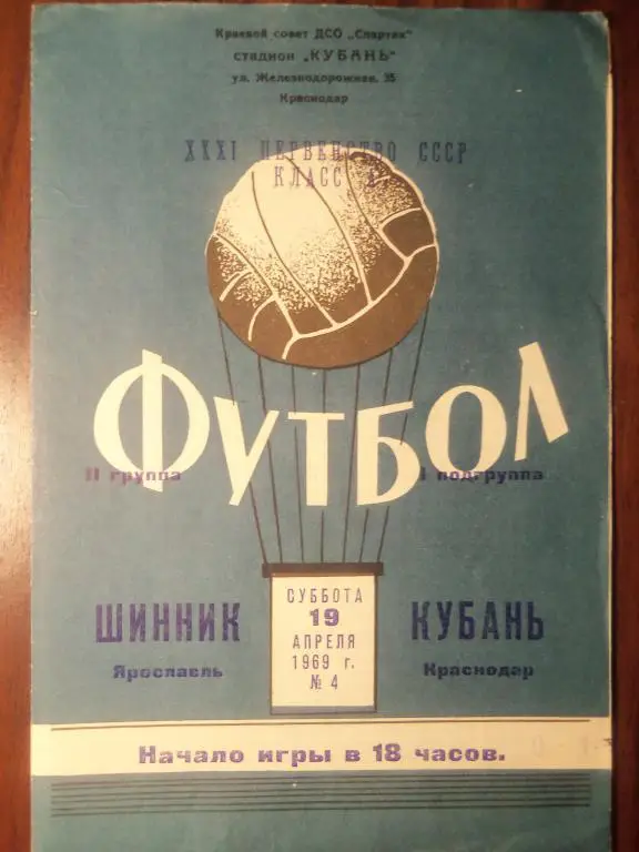 Кубань (Краснодар) - Шинник (Ярославль) 19.04.1969