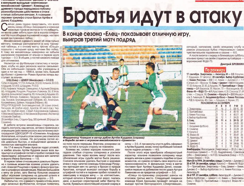 Отчет Елец (Елец) - Цемент (Михайловка) 20.09.2014