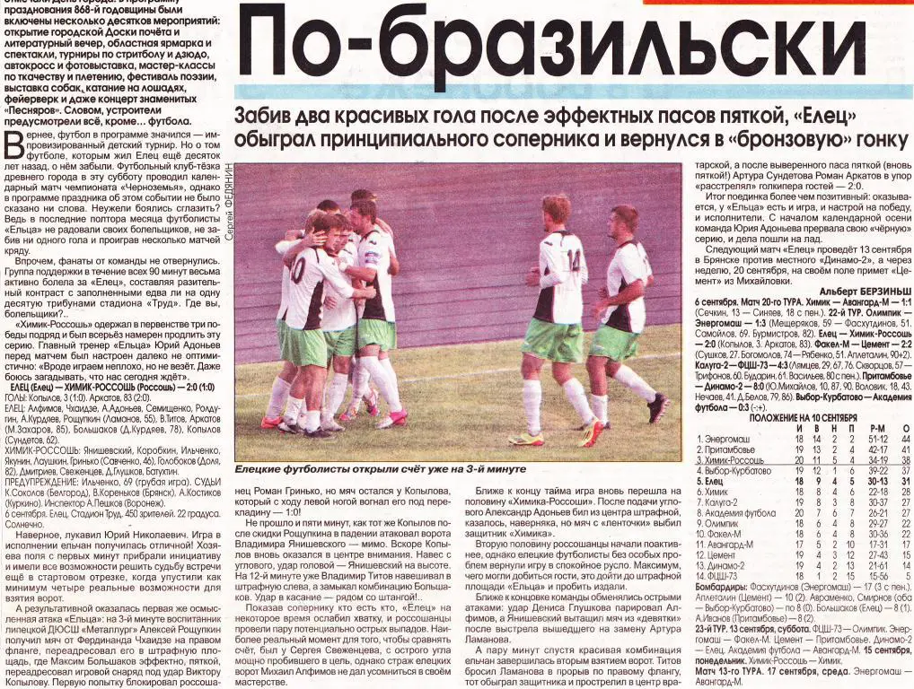 Отчет Елец (Елец) - Химик (Россошь) 06.09.2014