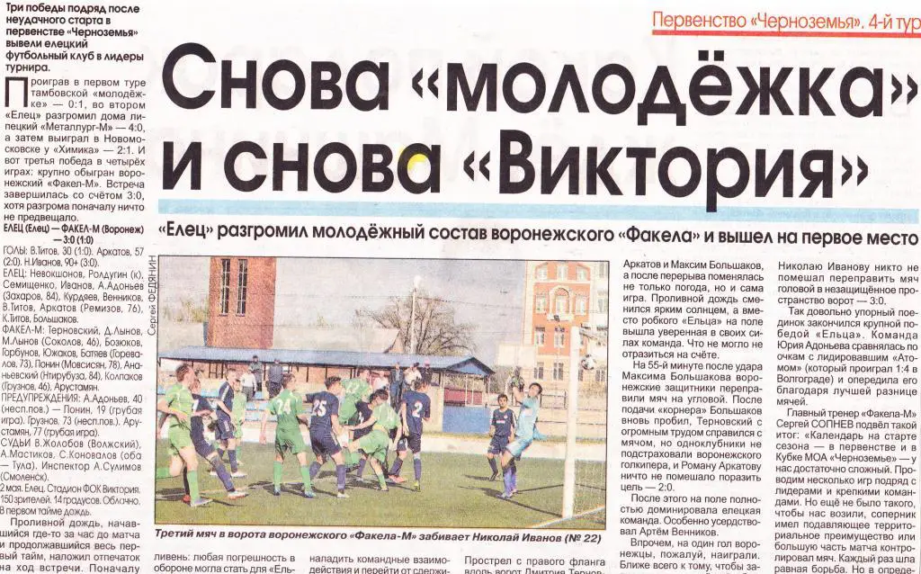 Отчет Елец (Елец) - Факел-М (Воронеж) 02.05.2015