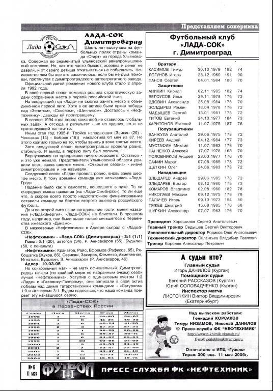 Нефтехимик (Нижнекамск) - Лада-Сок (Димитровград) 11.05.2005