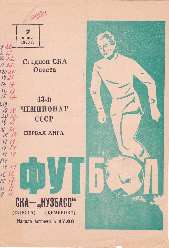 СКА (Одесса) - Кузбасс (Кемерово) 07.06.1980