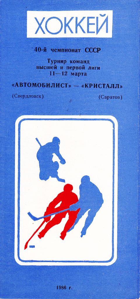 Автомобилист (Свердловск) - Кристалл (Саратов) 11-12.03.1986 (Переходный турнир)