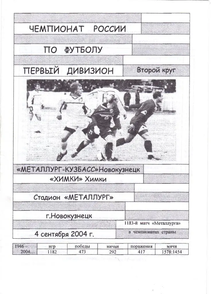 Металлург-Кузбасс (Новокузнецк) - Химки (Химки) 04.09.2004 (клф)