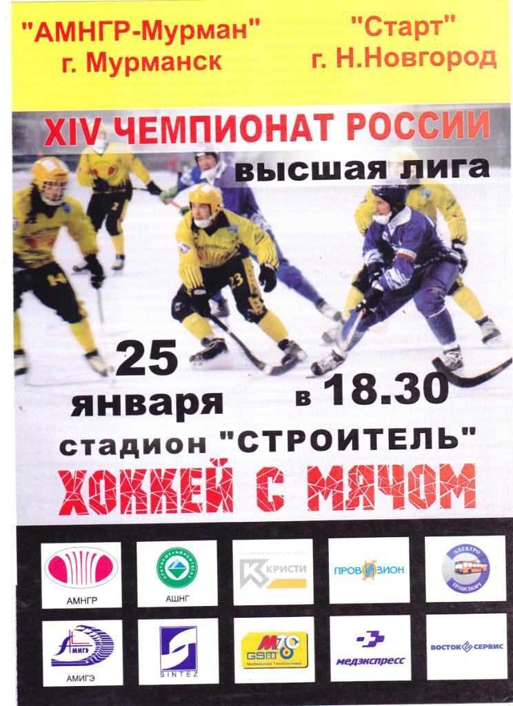 Хоккей с мячом АМНГР-Мурман (Мурманск) - Старт (Ниж.Новгород) 25.01.2005