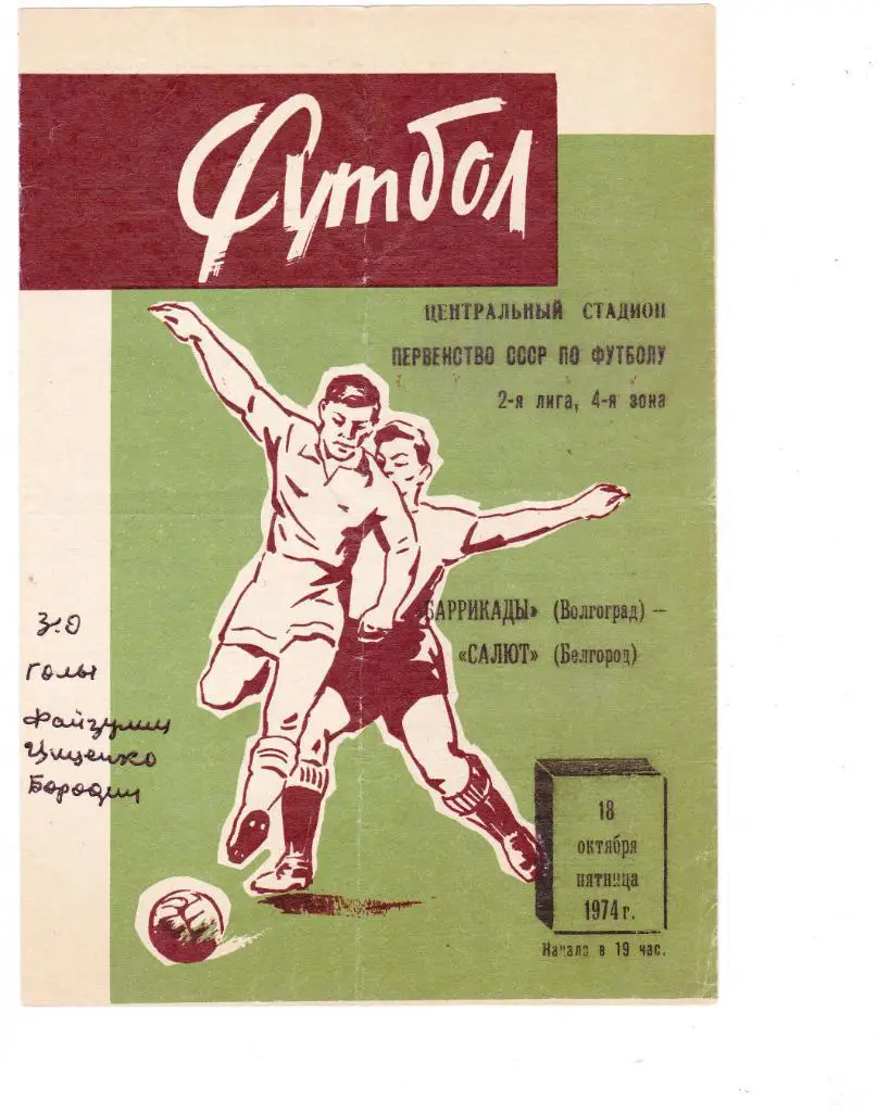 Баррикады (Волгоград) - Салют (Белгород) 18.10.1974
