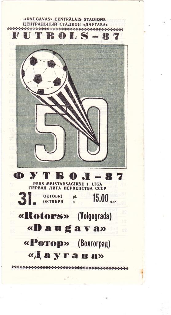 Даугава (Рига) - Ротор (Волгоград) 31.10.1987