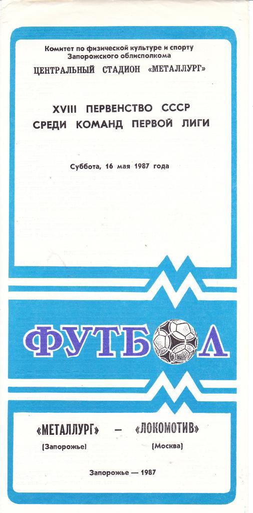 Металлург (Запорожье) - Локомотив (Москва) 16.05.1987