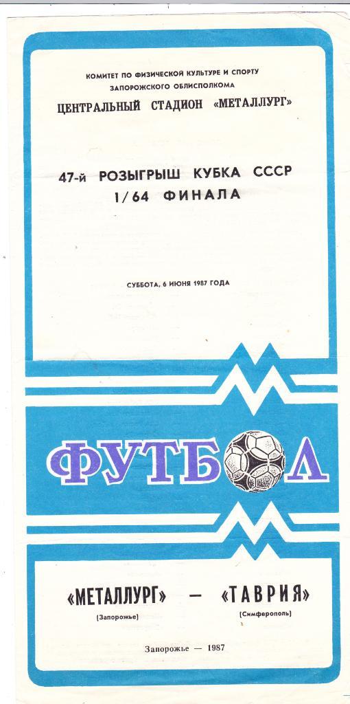 Металлург (Запорожье) - Таврия (Симферополь) 06.06.1987 Куб.СССР