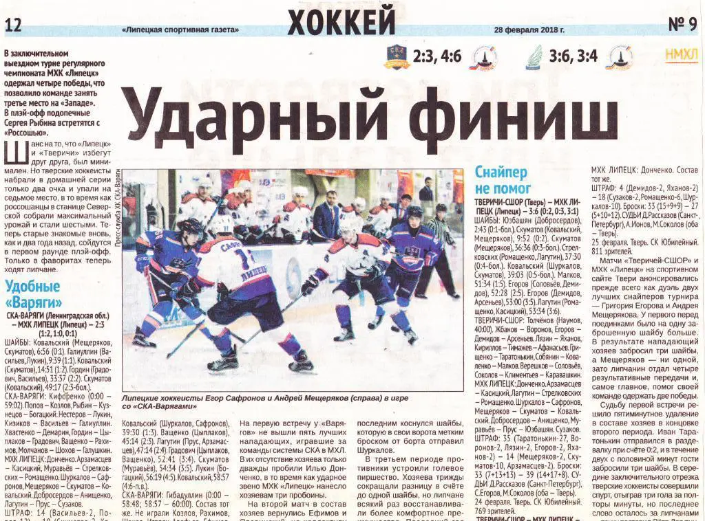 Газ.отчет СКА-Варяги (Ленинградская обл)/Тверичи (Тверь) -Мхк Липецк 17/18