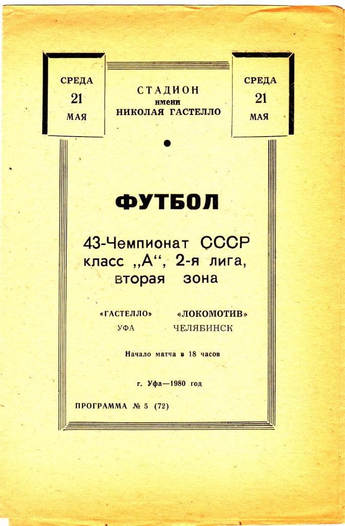 Гастелло (Уфа) - Локомотив (Челябинск) 21.05.1980