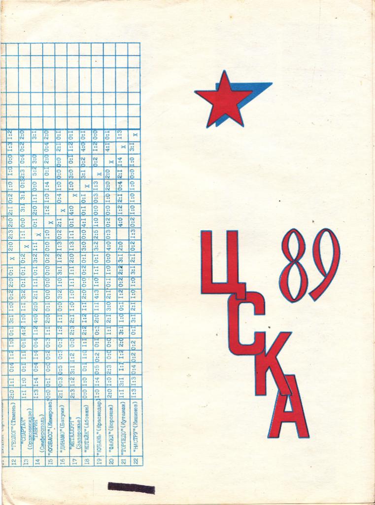 Буклет ЦСКА (Москва) 1989