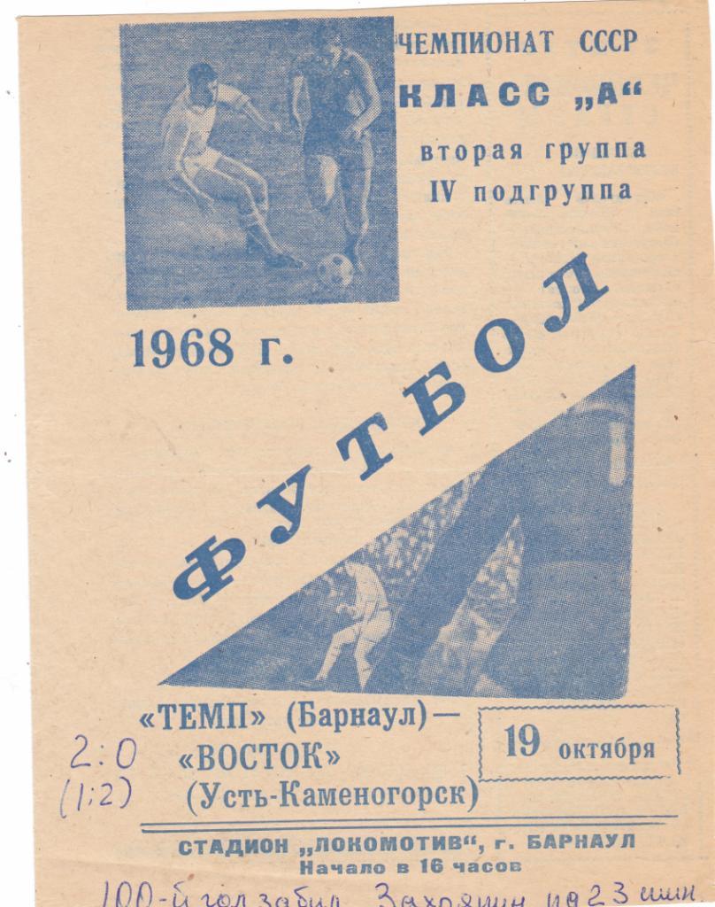 Темп (Барнаул) - Восток (Усть-Каменогорск) 19.10.1968