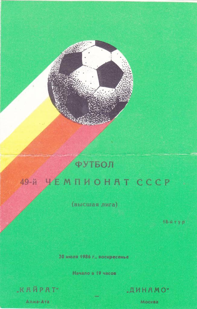Кайрат (Алма-Ата) - Динамо (Москва) 20.07.1986